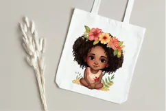 Cute Afro Black Girl clipart, Black Floral Girl clipart Product Image 7