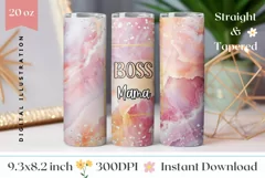 Pink Marble Tumbler Wrap, Boss Mama Tumbler Design 20 Oz Product Image 1