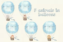 of cute watercolor traced animals in air balloons Product Image 4