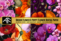 Orchid &amp; Poppy Flower Digital Paper | Flower Pattern Product Image 1