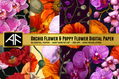 Orchid & Poppy Flower Digital Paper | Flower Pattern Product Image 1