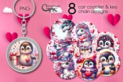 Valentine unicorn &amp; penguin | car coaster &amp; key chain design Product Image 1