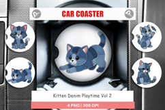 Kitten Denim Playtime Car Coaster Product Image 1