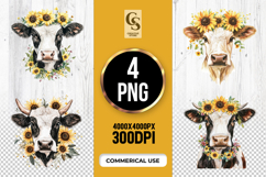 Sunflower Cow Portrait Clipart Sublimation PNG Product Image 1