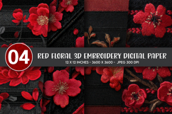 Red Floral 3D Embroidery Digital Paper Product Image 1