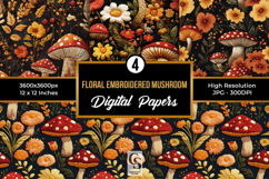 Floral Embroidered Mushroom Digital Paper Pattern Product Image 1