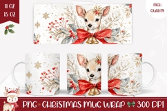 Watercolor Christmas Deer Mug PNG, Christmas Mug Wrap Product Image 1