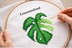 Monstera leaf cross stitch pattern embroidery scheme tropica Product Image 1