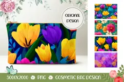 Cartoon Cosmetic Bag Designs, Tulips Flowers Cosmetic Bag Product Image 1
