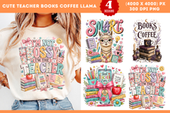 Cute Teacher Books Coffee Llama Sublimation PNG Product Image 1