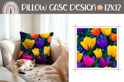 Colorful Tulips Pillow Design, Floral Pillow Case Template Product Image 1