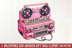 Retro Valentine Watercolor Clipart, Pink Valentine Product Image 1