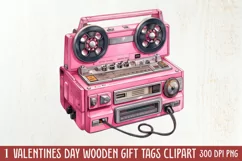 Retro Valentine Watercolor Clipart, Pink Valentine Product Image 1