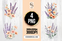 Lavender Peach Floral Clipart Sublimation PNG Product Image 1