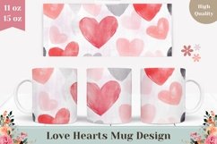Pink Love Mug Wrap, Cartoon Hearts Mug Sublimation Design Product Image 1