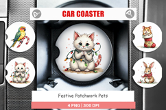 Festive Patchwork Pets Car Coaster Product Image 1