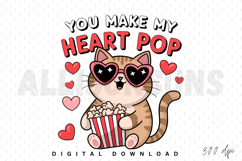 Cat Valentine&#039;s Day Sublimation, Heart pop cat Sublimation Product Image 1