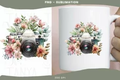 Floral Photo Camera With Pink Flowers Vintage Design Png Product Image 3