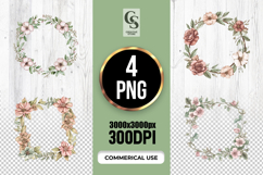Watercolor Pink Floral Wreath Clipart Sublimation PNG Product Image 1