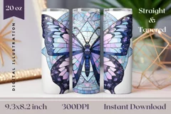 Stained Glass Butterfly Tumbler Sublimation, Butterfly PNG Product Image 1
