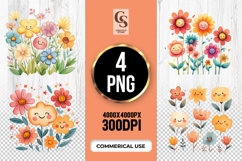 Smiling Watercolor Flower Clipart PNG Product Image 1