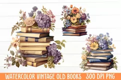 Watercolor Vintage Old Books clipart, Watercolor Clipart Product Image 1