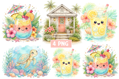 Summer Beach PNG | Tropical Drinks &amp; Turtle Clipart Product Image 1