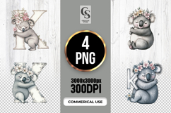 K Koala Floral Alphabet Letter Clipart Sublimation PNG Product Image 1