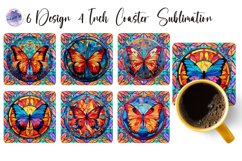 Stained Glass Square Coaster Sublimation Designs PNG Product Image 18