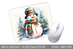 Cute Snowman Mouse Pad. Snowman Watercolor Mouse Pad Design Product Image 1