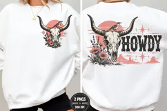 Howdy Front Back Western Shirt PNG, Longhorn Skull Front Bac Product Image 1