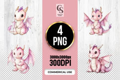 Cute Pink Dragon Watercolor Clipart Sublimation PNG Product Image 1