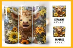 3D Highland Cow Sunflowers 20 oz Skinny Tumbler Sublimation Product Image 1