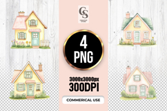 Pastel Cottage House Watercolor Clipart Sublimation PNG Product Image 1