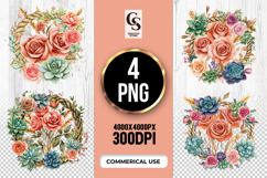 Rose Succulent Wreath Clipart Sublimation PNG Product Image 1