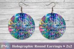 Holographic Round Earrings PNG, Holo Earrings Template Product Image 1