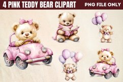 Watercolor Pink Teddy Bear Clipart PNG Product Image 1