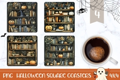 Books Halloween Square Coasters, Cartoon Pumpkins PNG Product Image 1