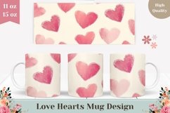 Pink Love Hearts Mug Template, Watercolor Love Mug Design Product Image 1