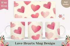 Pink Love Hearts Mug Template, Watercolor Love Mug Design Product Image 1