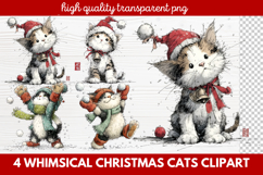 4 Whimsical Christmas Cats Clipart | Cute Holiday Cat PNG Product Image 1