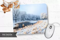 Cozy Winter Street Scene with Snow Mouse Pad PNG Product Image 1