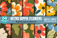Retro Hippie Flowers Pattern Papers Bundle PNG Product Image 2