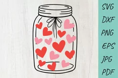 Mason Jar Svg Cut File, Hearts in jar, Valentine SVG, Love Product Image 1