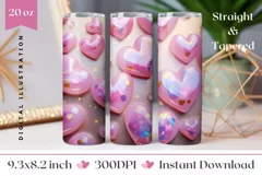 3D Love Hearts Tumbler Wrap, 3D Valentine's Day Tumbler PNG Product Image 1