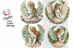 Christmas, Angels, Ephemera, PNG, watercolor, Clipart Product Image 1