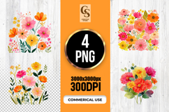 Bright Pink &amp; Orange Wildflower Watercolor PNG Product Image 1