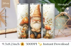Watercolor Gnome Tumbler Wrap, Fall Mushrooms Tumbler PNG Product Image 1