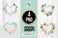 Watercolor Leaf Heart Wreath Clipart Sublimation PNG Product Image 1