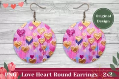 Valentines Round Earring PNG, Golden Love Hearts Sublimation Product Image 1